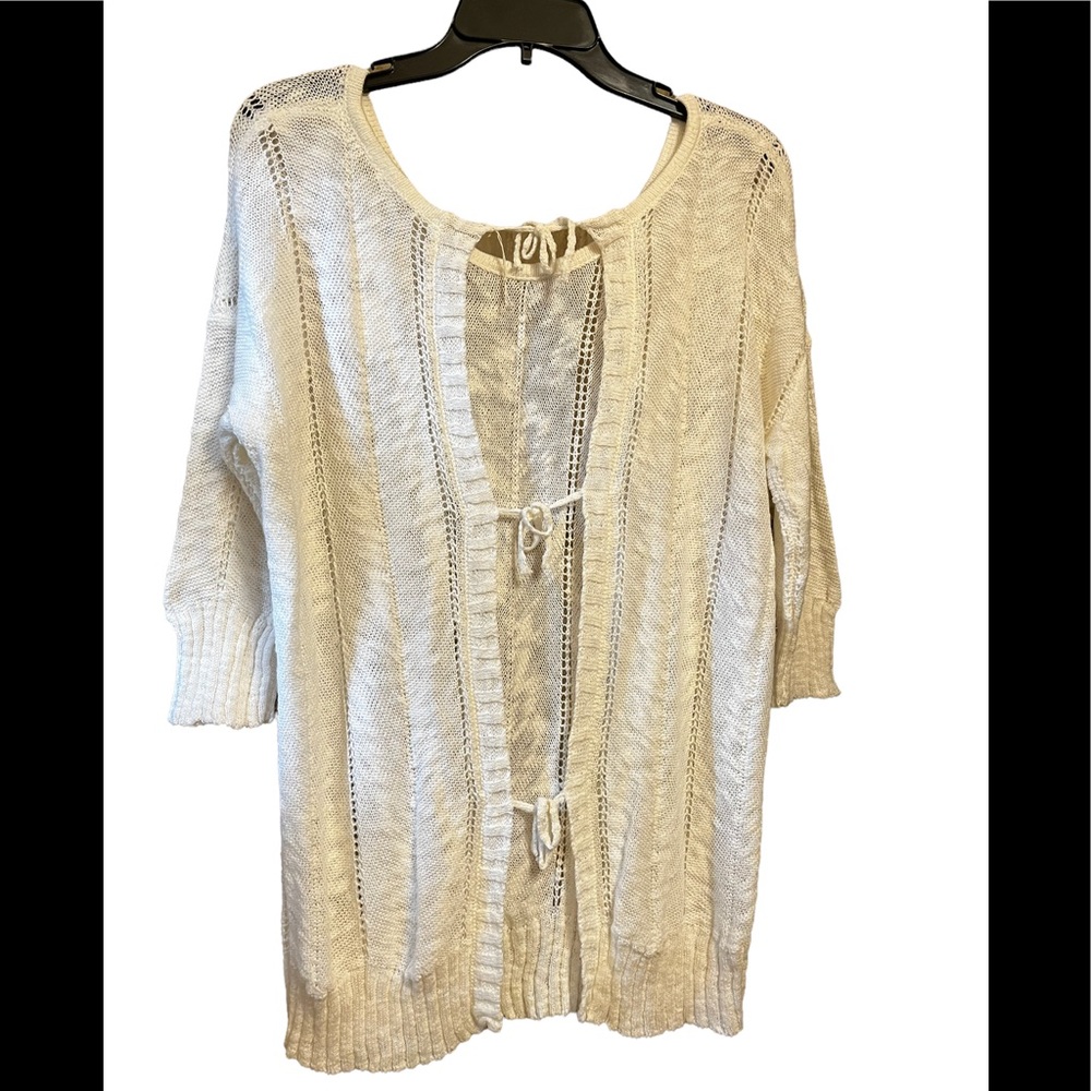 Anthropologie Linen Blend Adelina Knitted and Knotted Ivory Sweater NWT Sz Small - Picture 4 of 8